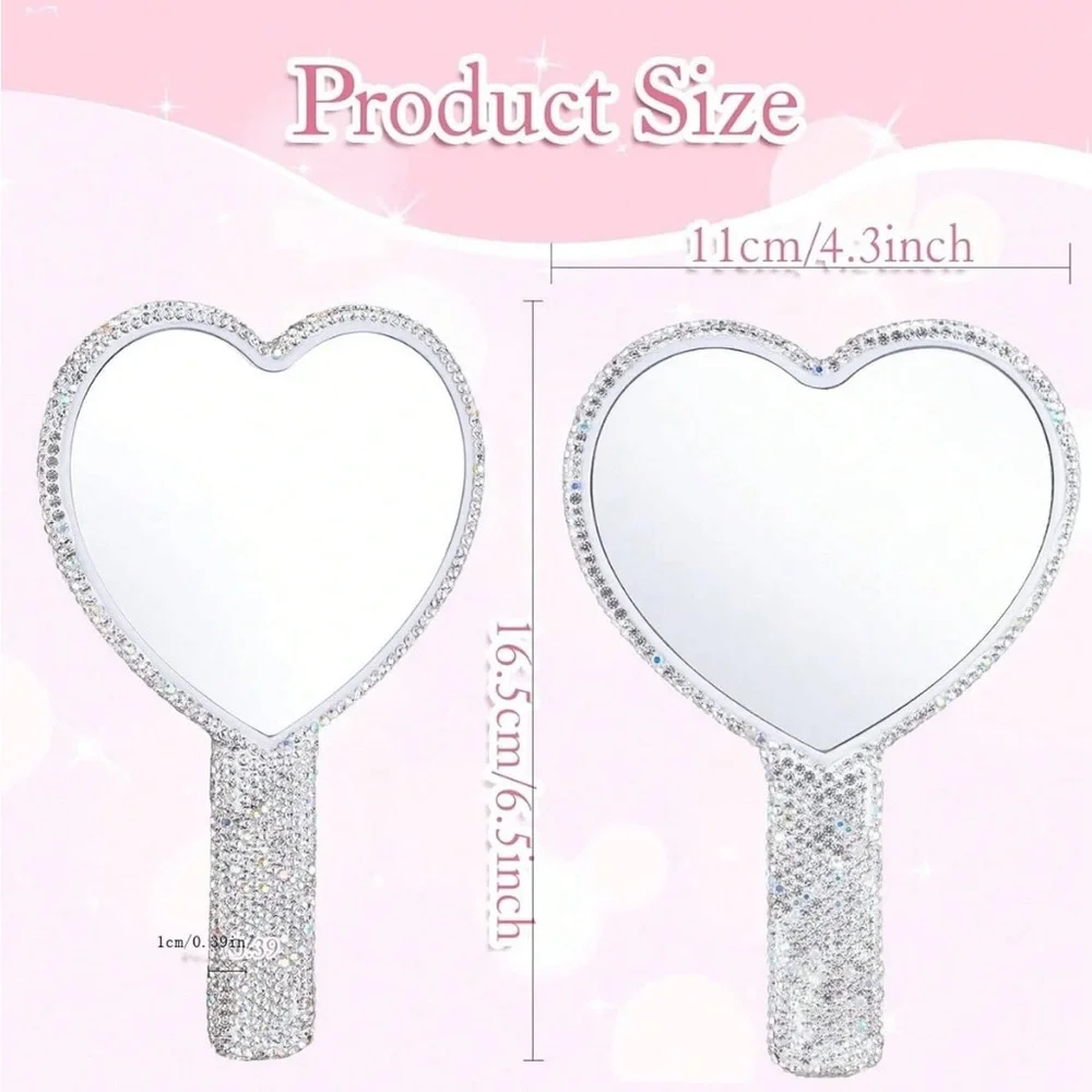 1pc Diamond-Encrusted Heart Shaped Makeup Mirror, Luxurious Bling Bling Crystal